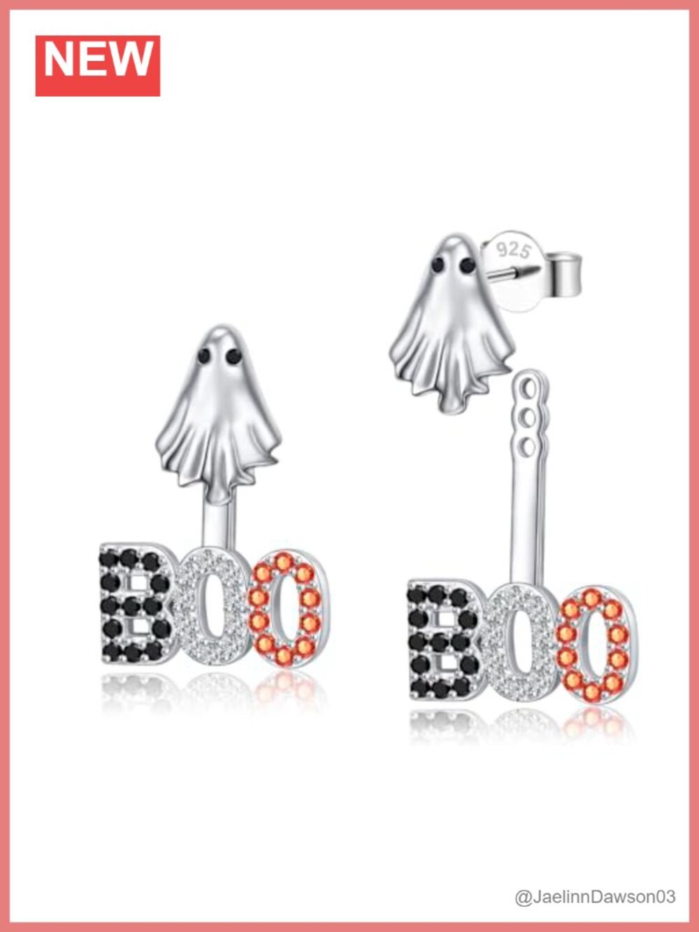 Sterling Silver Ghost Boo Ear Jacket Earrings with Cubic Zirconia Adjustable